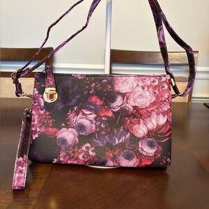 Floral Print Crossbody Bag - Purple Pink Peonies